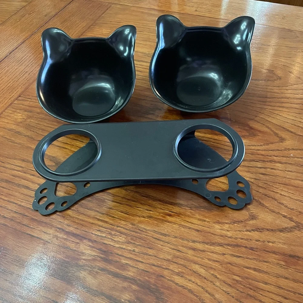Black Cat Ear Double Pet Bowl